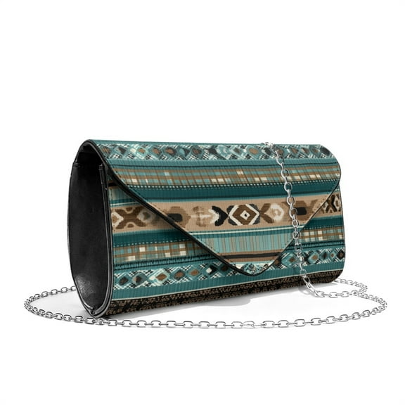 TSOVTHRID Aztec Tribal Stripe Print Evening Bag Clutch Purses for Women Leather Green Envelope Bag Ladies Clutch Handbags for Formal Wedding Party Cocktail with Chain Strap