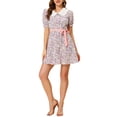 thumbnail image 2 of INSPIRE CHIC Women's Fit and Flare Contrast Collar Short Sleeve Mini Shirt Dress L Pink, 2 of 5