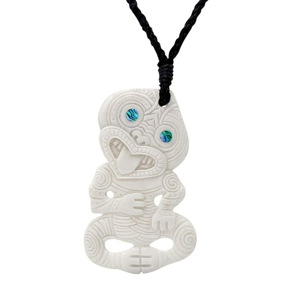 81stgeneration Women's Men's Hand Carved Bone Abalone Spiral Hei Tiki Maori Pendant Necklace