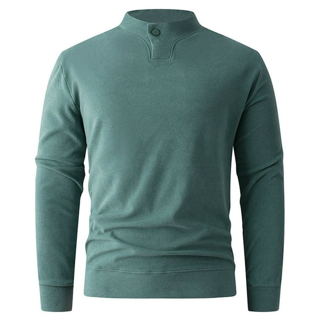 Long Sleeve Top, Warm Solid Color Pullover with Velvet Base for Men