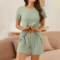 thumbnail image 6 of Pajamas Set For Women 2 Piece Sleepwear Short Sleeve Top And Shorts Soft Round Neck Pjs Lounge Set Green M, 6 of 6