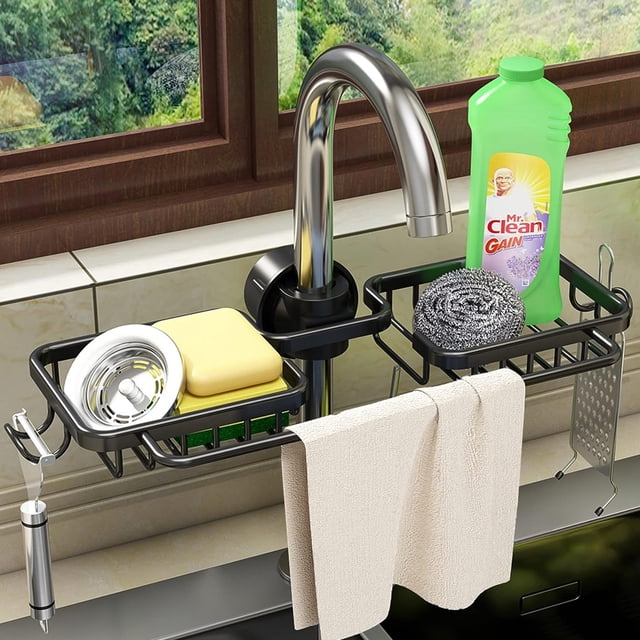 Soporte de esponja para grifo, organizador de Caddy para fregadero de cocina, estante de drenaje para grifo colgante, organizador para fregadero