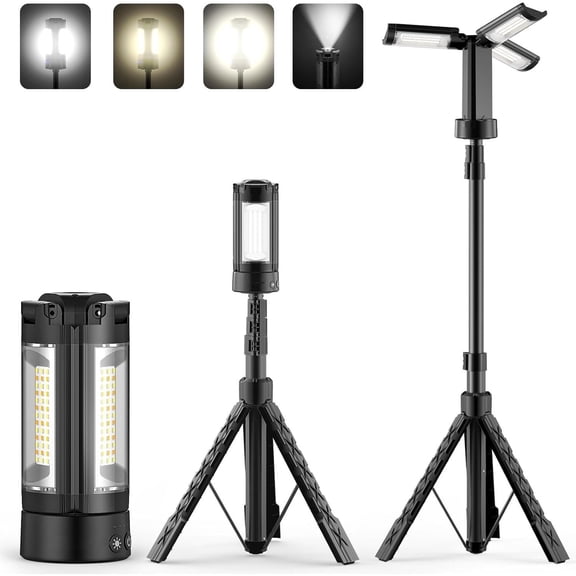 10000mAh Rechargeable Camping Lights with Remote,Portable Work Light with 3 LED Lamp Heads, Camping Essentials Magnetic Emergency Flashlight with Detachable Tripod
