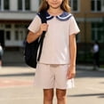 thumbnail image 4 of SOOMLON Back to School Outfits for Girls Knitted Collar Button up Shirts Shorts with Pockets 2 Piece Matching Set 1-10y, 4 of 9