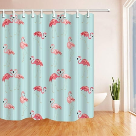 BPBOP Birds Decor Wallpaper with Cute Pink Flamingo Blue Polyester Fabric Bathroom Shower Curtain 66x72 (Bathroom Wallpapers 10 Of The Best)