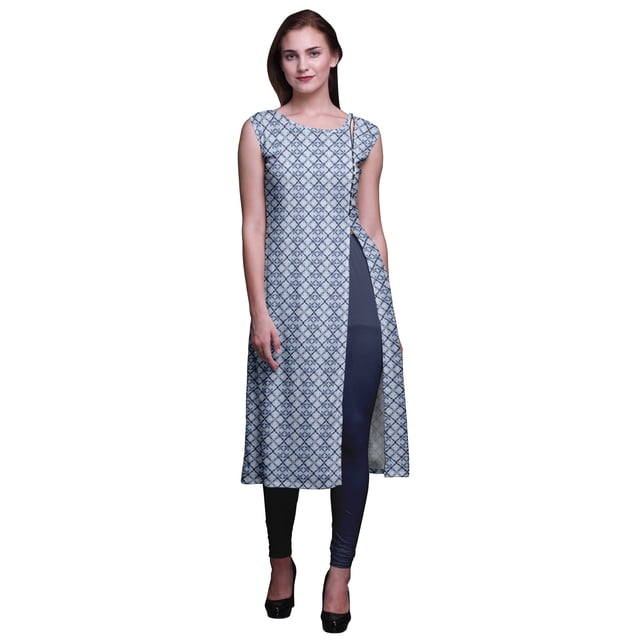 Bimba Kurti d'Été Sans Manches Imprimé Tunique Droite Robes pour Femmes