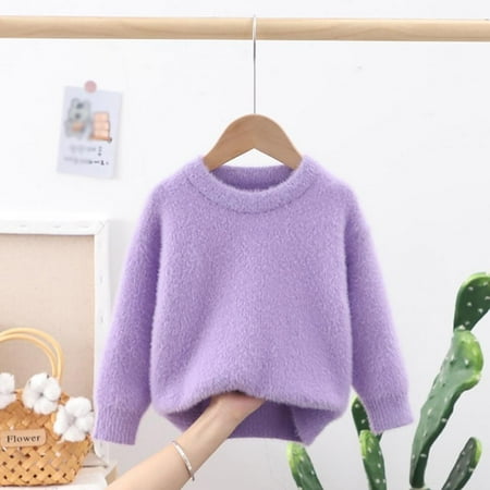 

Toddler Baby Girl Boy Fall Winter Fuzzy Sweater Solid Color Velvet Knitted Pullover Top 1-6T
