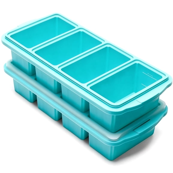 2 Pack Silicone Freezer Tray With Lid Large Ice Cube Tray 8 1 Cup Portions for Soup Meal Prep Oven Dishwasher Safe