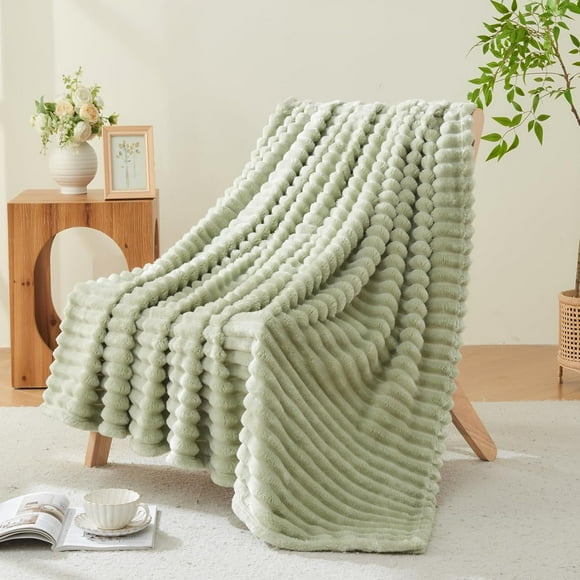 shiyou-Throw Blanket for Couch Sage Green 3D Ribbed Fleece Soft Lightweight Fuzzy Cozy Blankets for Sofa, Women, Girls, All Season Use (Sage Green Ribbed,Throw(50"x60"))