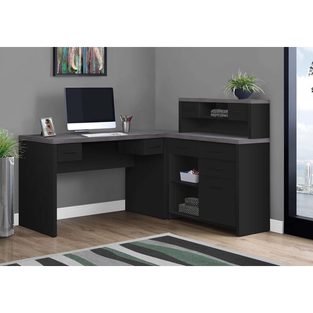Monarch Specialties Computer Desk, Home Office, Corner, Left, Right Set-up, Storage Drawers, L Shape, Work, Laptop, Laminate, Black, Grey, Contemporary, Modern
