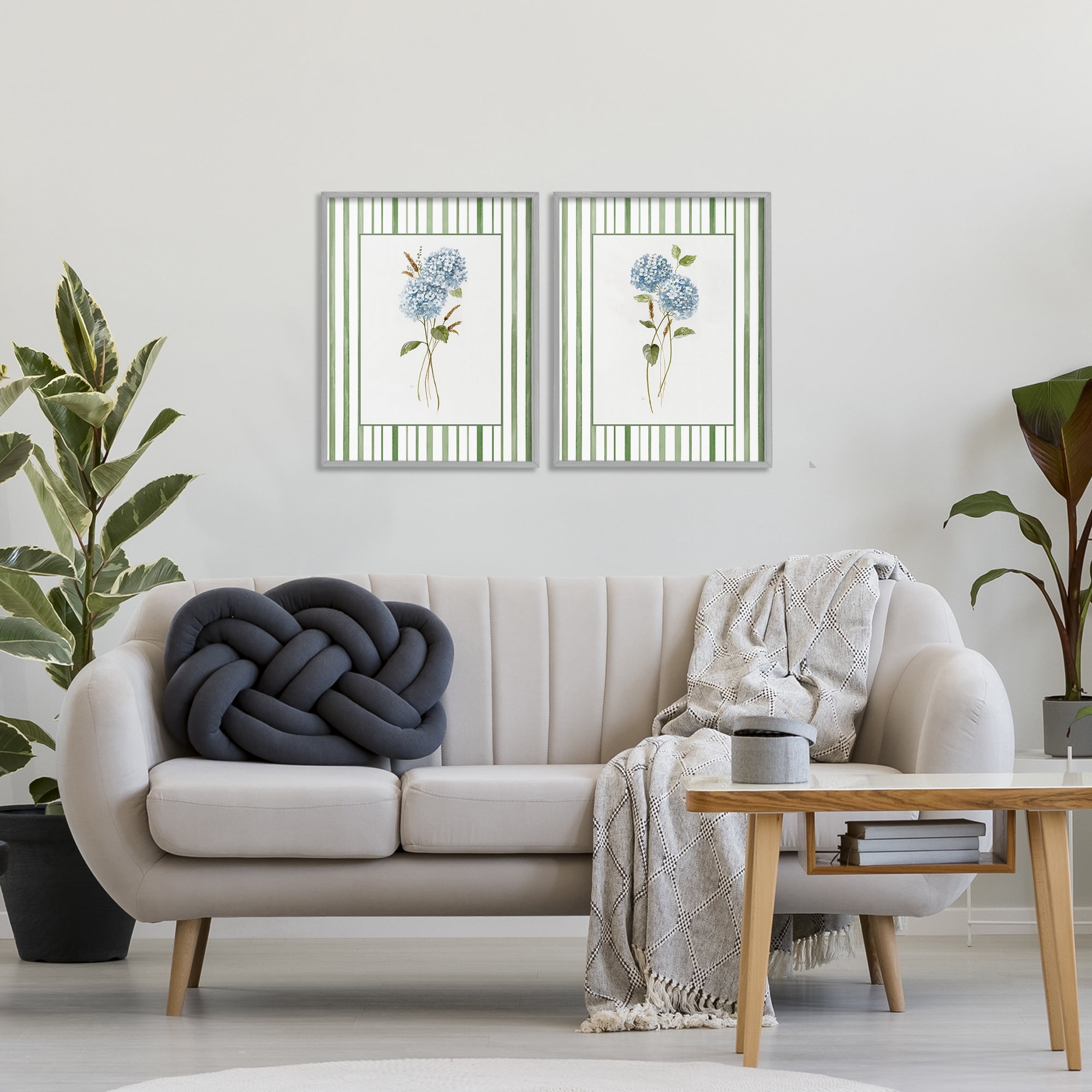 Stupell Industries Wheat & Hydrangea Sprigs 2 Piece Gray Framed Giclee Art Set, design by Nan