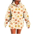 thumbnail image 3 of Horkkom Hoodies for Women Maple Leaf Print Graphic Hoodies Casual Pullover Sweatshirts with Drawstring Pocket L, Gifts for Women, 3 of 6