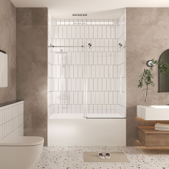 56-60" W x 60" H Frameless Shower Door, 1/4" Tempered Glass, Brushed Nickel