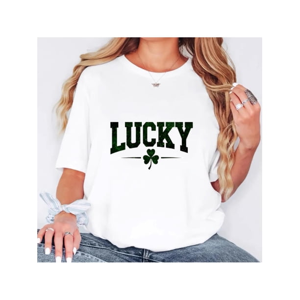 Camiseta de manga corta con estampado de trébol de la suerte, informal, de punto de algodón, ideal para todas las estaciones, ideal para el Día de San Patricio y Pascua, ideal como regalo familiar.