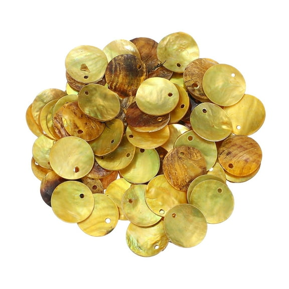 Uxcell 65Pcs Capiz Shells, 1.5cm/0.6" Round Leaf Yellow Shells with 2 Holes for Seashell Wind Chimes Curtain Shell Garland DIY Jewelry Craft Wedding Home Decoration, Leaf Yellow