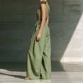 thumbnail image 4 of JULMCOMO Jumpsuits for Women One Shoulder Bow Tie Waist Vacation Summer Rompers Wide Leg Baggy Dressy Jumpsuit with Pockets Green S, 4 of 7
