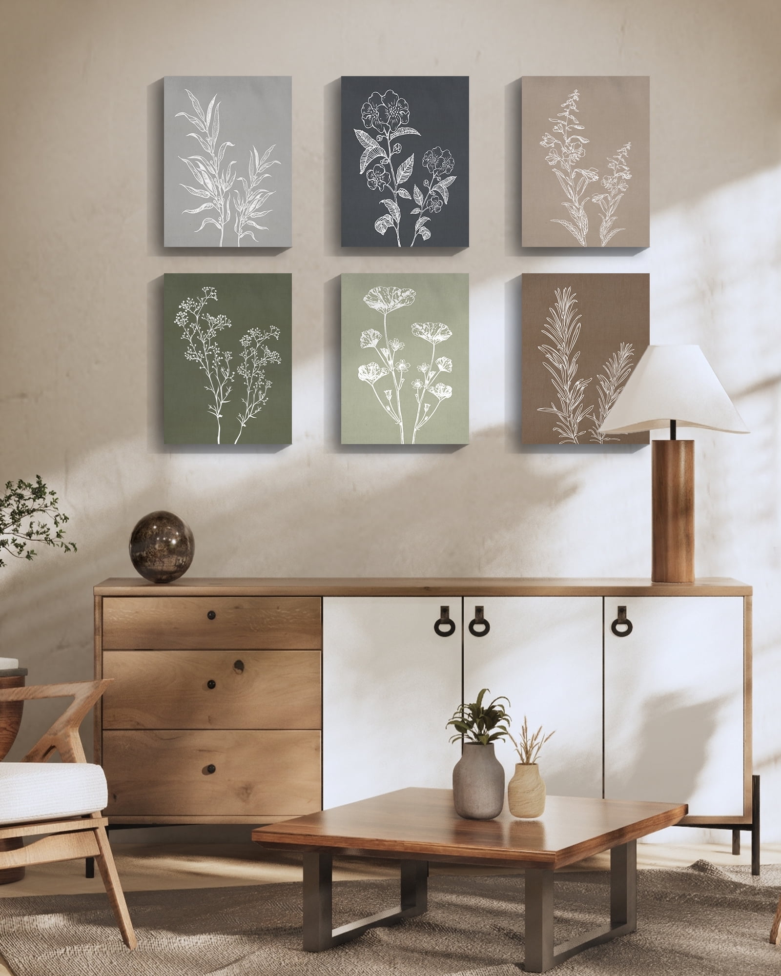 Vintage Botanical Wall Art 12x16inx6pcs Framed Boho Wall Art Decor Wooded Minimalist Print Modern Rustic Farmhouse Home Kitchen Decor