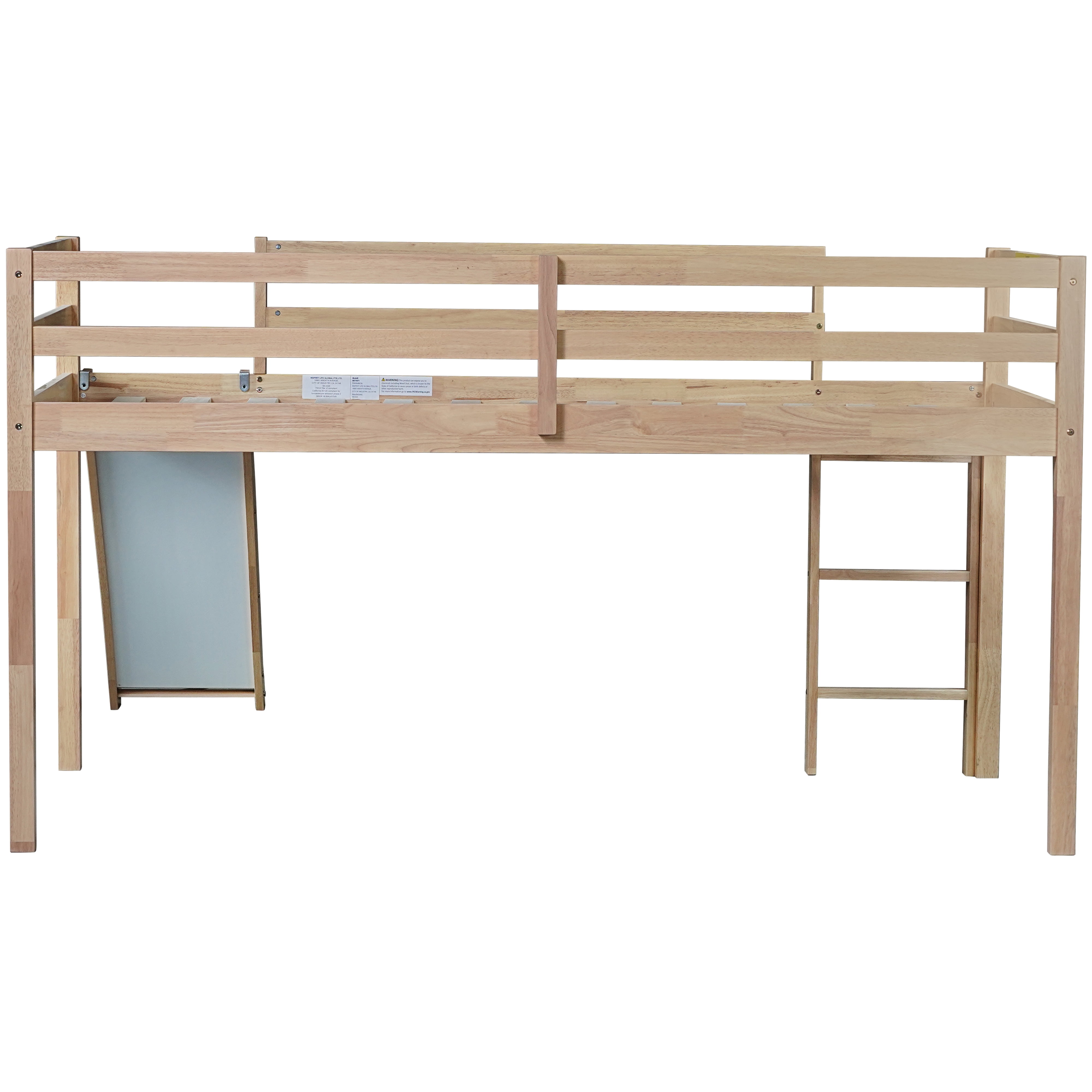 Miniyam Wood Twin Size Loft Bed with Slide, Ladder, Guardrails for Kids, Oak