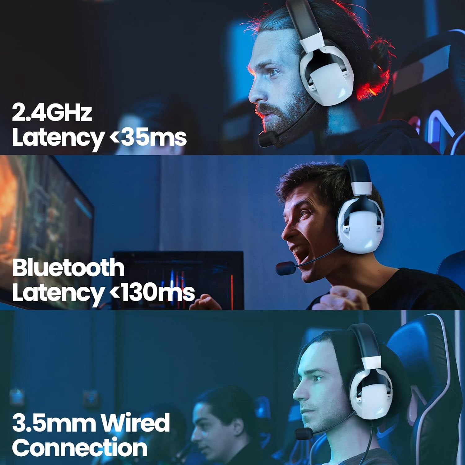 Andoe Wireless Gaming Headset for PS5/PS4/PC/Nintendo Switch/PC, Bluetooth 5.3 Gaming Headphones with Noise-Cancelling Microphone, 3.5mm Wired Jack for Xbox Series (White)