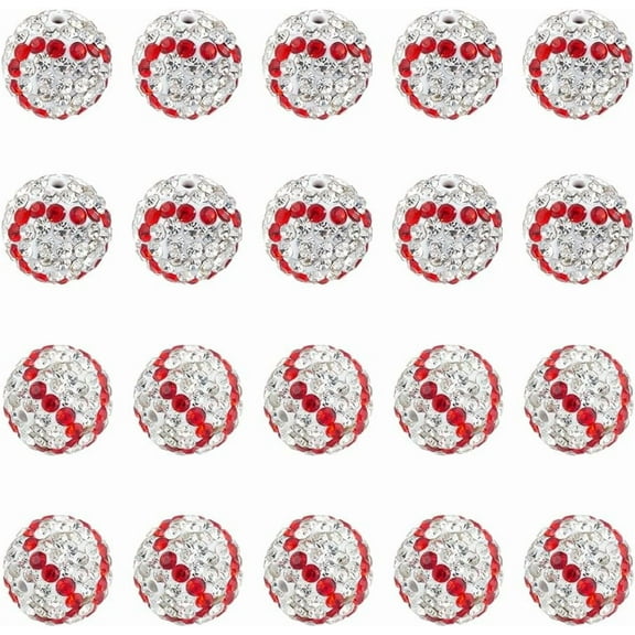 20Pcs 12mm Rhinestone Clay Beads Baseball Rhinestone Beads Round Bead Clay Pave Bead Disco Ball Diamond Stone for Necklace Bracelet Jewelry Making Party Decoration - 1.4mm Hole