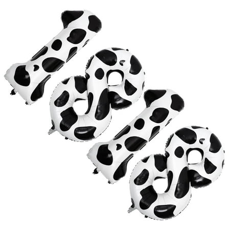 GOOHOCHY  4 Pcs Cow Birthday Balloons Decorations Print Number Aluminum Foil