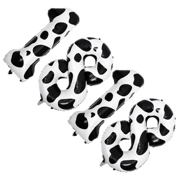GOOHOCHY  4 Pcs Cow Birthday Balloons Decorations Print Number Aluminum Foil