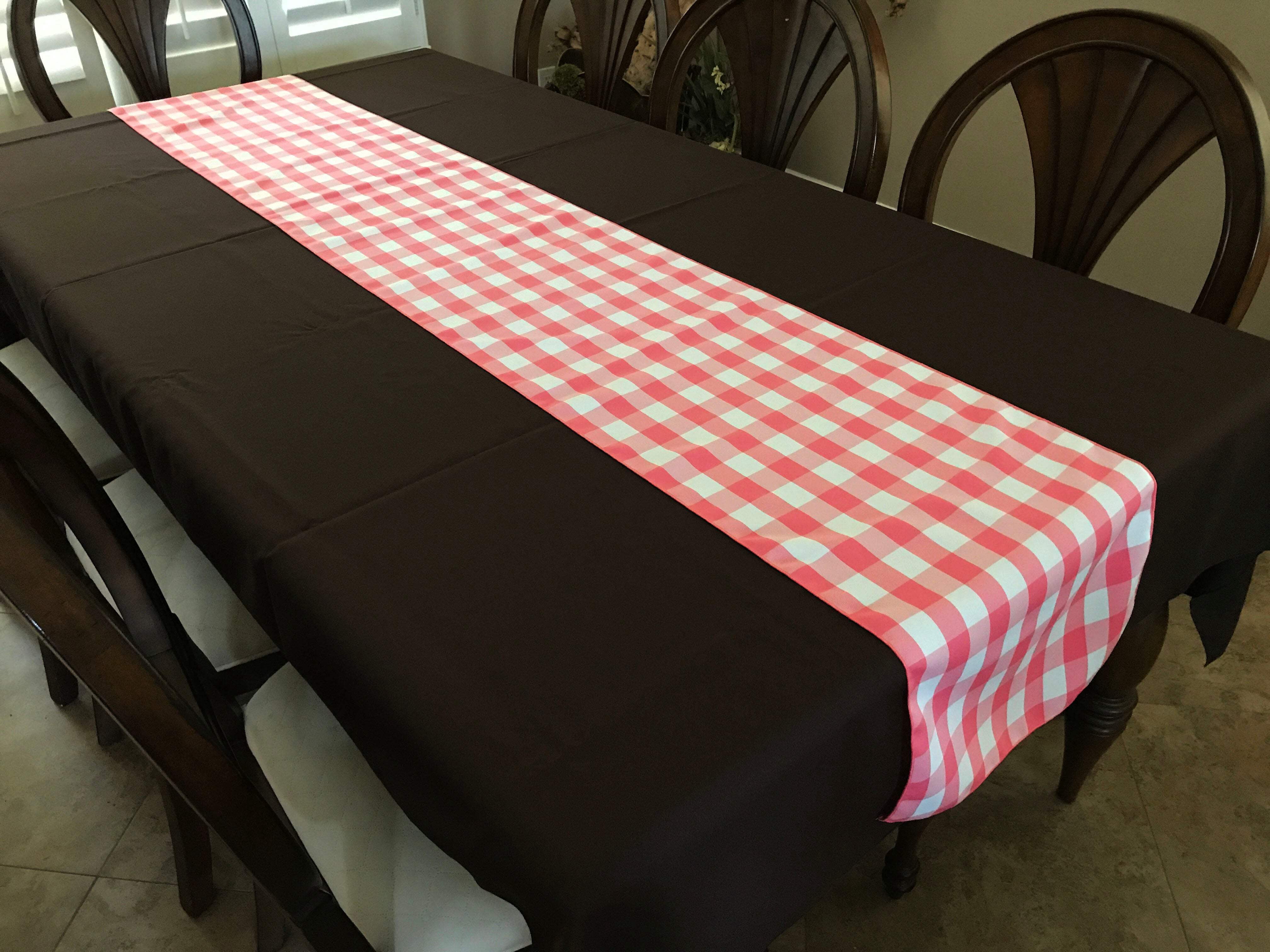 Poplin Table Runner Gingham Checkered Coral