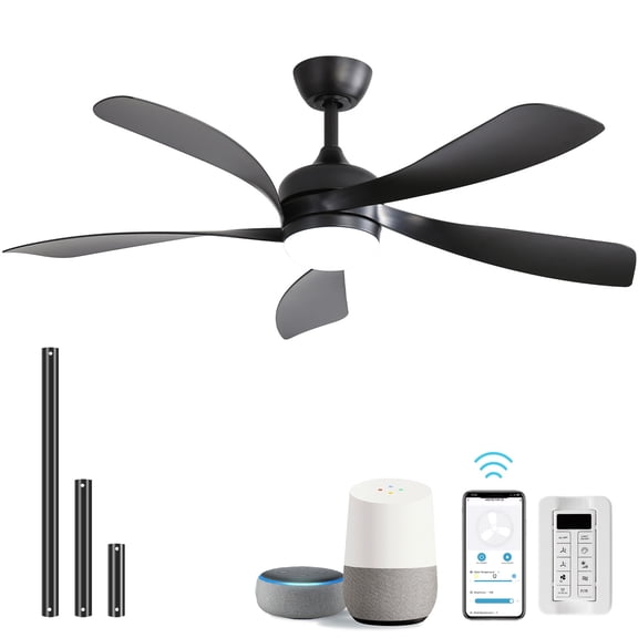 Sofucor 52" Smart Ceiling Fan, Compatible with Alexa/Google/App, 3-Color Light 6-Speed Timing Reversible DC Motor