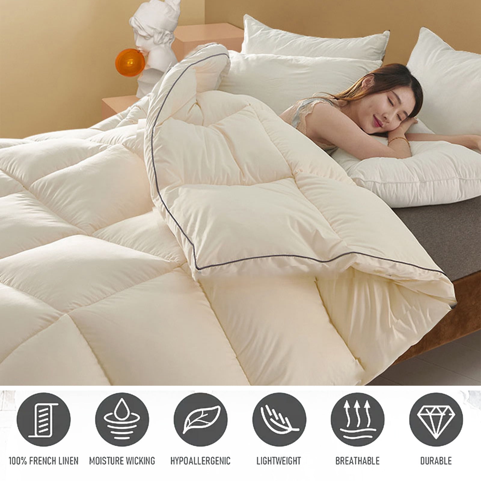 MERILER Machine Washable Lightweight Quilt: Ideal for All-Season Cool Comfort, Breathable and Easy Care with 98% Cotton