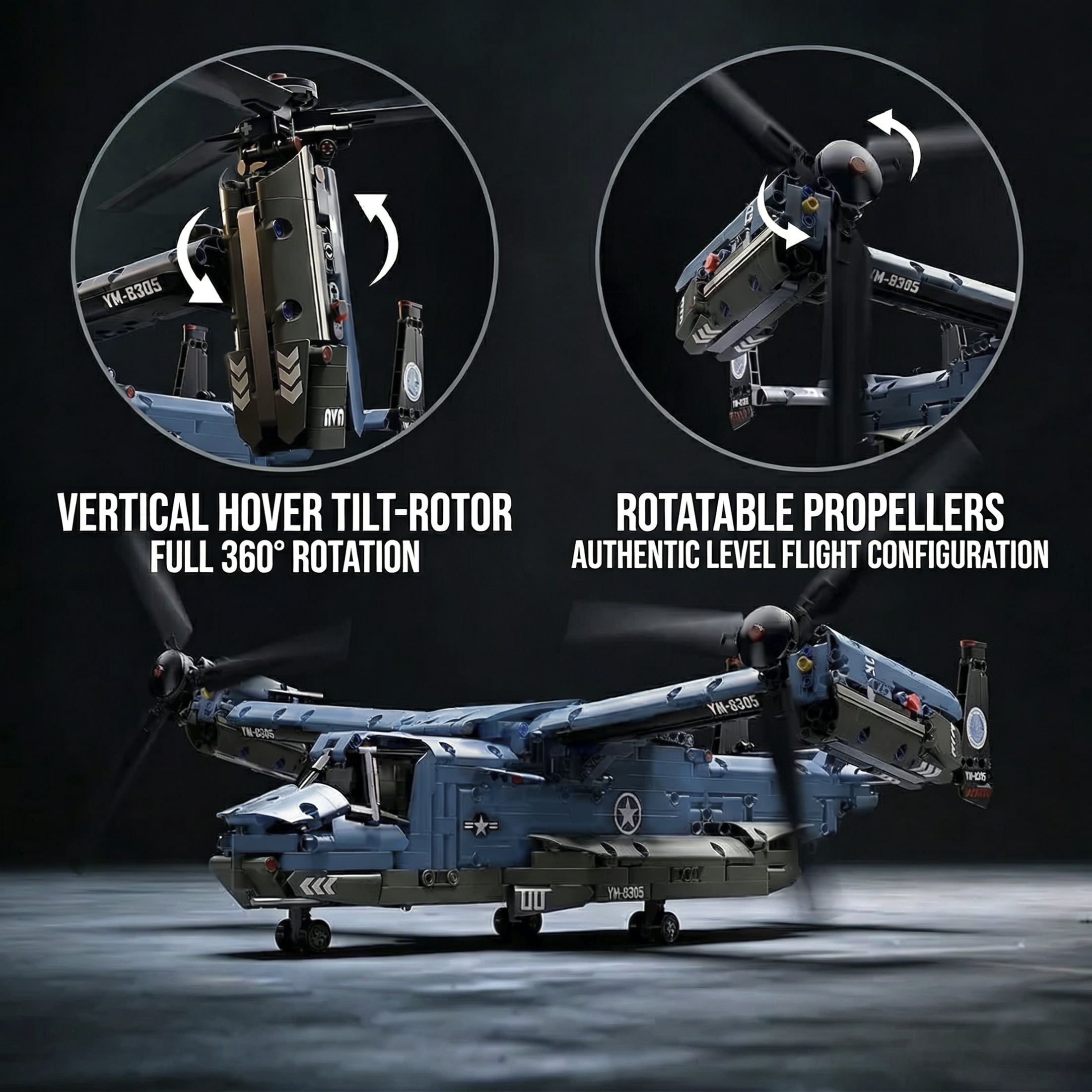 1486-Piece V-22 Osprey Military Helicopter Building Blocks Set, Collectible Aviation Model Kit for Adults & Teens
