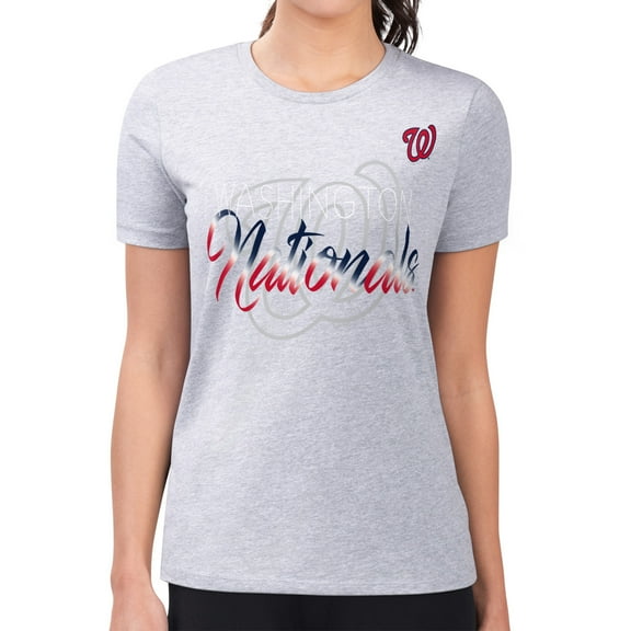 Women's G-III 4Her by Carl Banks  Heather Gray Washington Nationals Super-Slim Fit Lightweight Shadow Logo Graphic