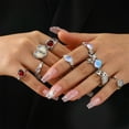thumbnail image 2 of MANNYA 9 Pieces Silver Alloy Rings Set for Women Teens Adjustable Size Crystal Rhinestones Everyday Wear Jewelry, 2 of 5