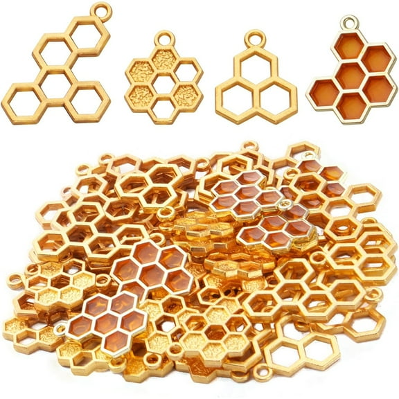 BronaGrand 50pcs Enamel Honeycomb Charms Pendants Alloy Bee Honeycomb Open Back Bezel Pendant for Necklace Bracelet DIY Crafts Jewelry Making Accessories