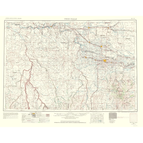 Topographical Map - Twin Falls Idaho Quad - USGS 1963 - Vintage Wall Art