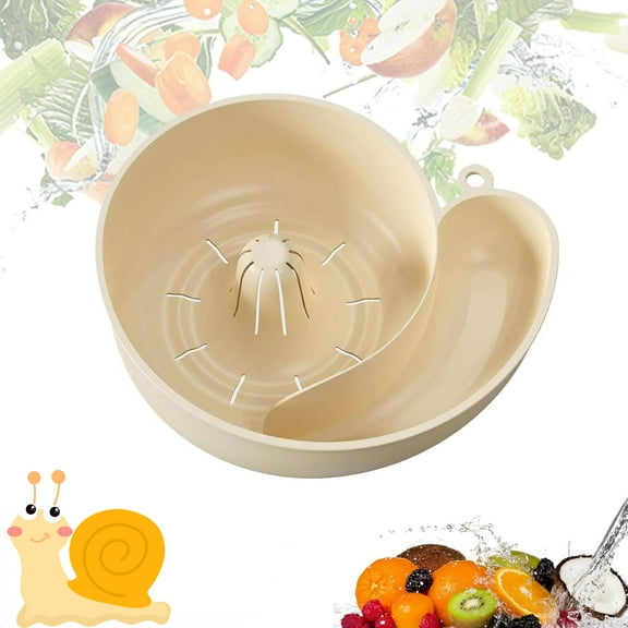 Snail Drain Basket, Snail Automatic Cleaning Basket, 3d Printed Automatic Fruit Washing Bowl, Rotating Fruit Vegetable Washing Bowl with Strainer, Kitchen Gadgets (White)
