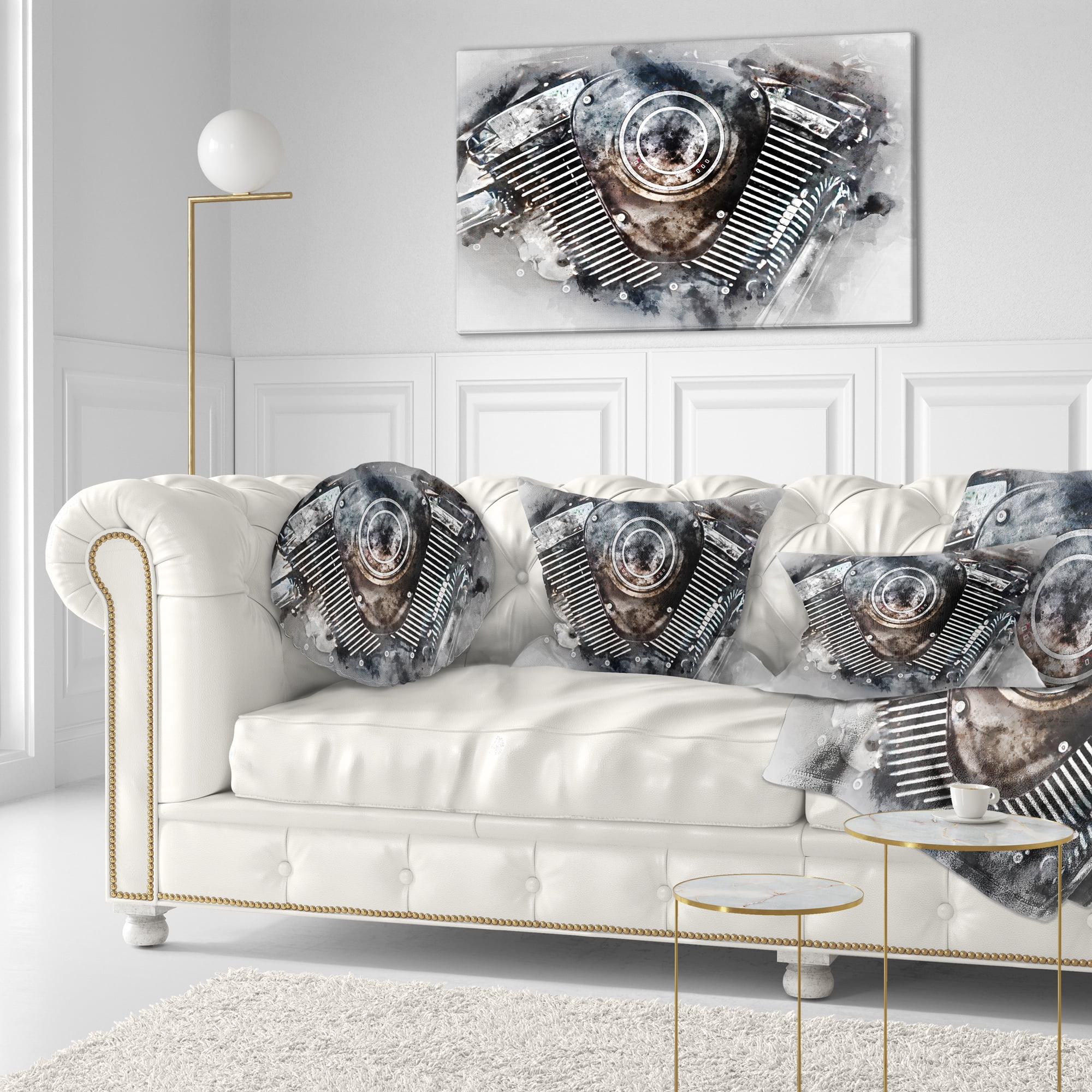 Designart Motorcycle Engine Watercolor - Contemporary Throw Pillow - 12x20