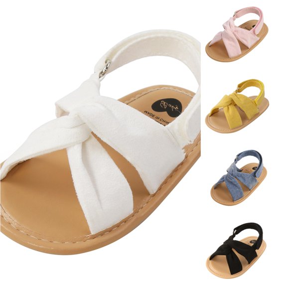 Krdevn Solid Hook and Loop Toddler Sandals, Lightweight Flat Sole Summer Crib Shoes for Baby Girls Daily Wear,White
