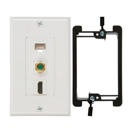 Buyer's Point HDMI 3GHz Coax Ethernet Wall Plate [UL Listed] with Single Gang Low Voltage Mounting Bracket Device (1, White Kit)