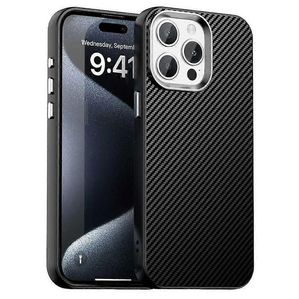 For iPhone 14 Pro Max Case Cell Phone Hybrid Back Cover Carbon Fiber Texture - Black