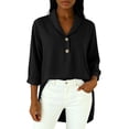thumbnail image 2 of Hfnxid Fall Tops for Women Dressy Loose Fit 3/4 Length Sleeve Shirts Casual Button V Neck Blouses Fashion High Low Hem Tshirts Black S, 2 of 8