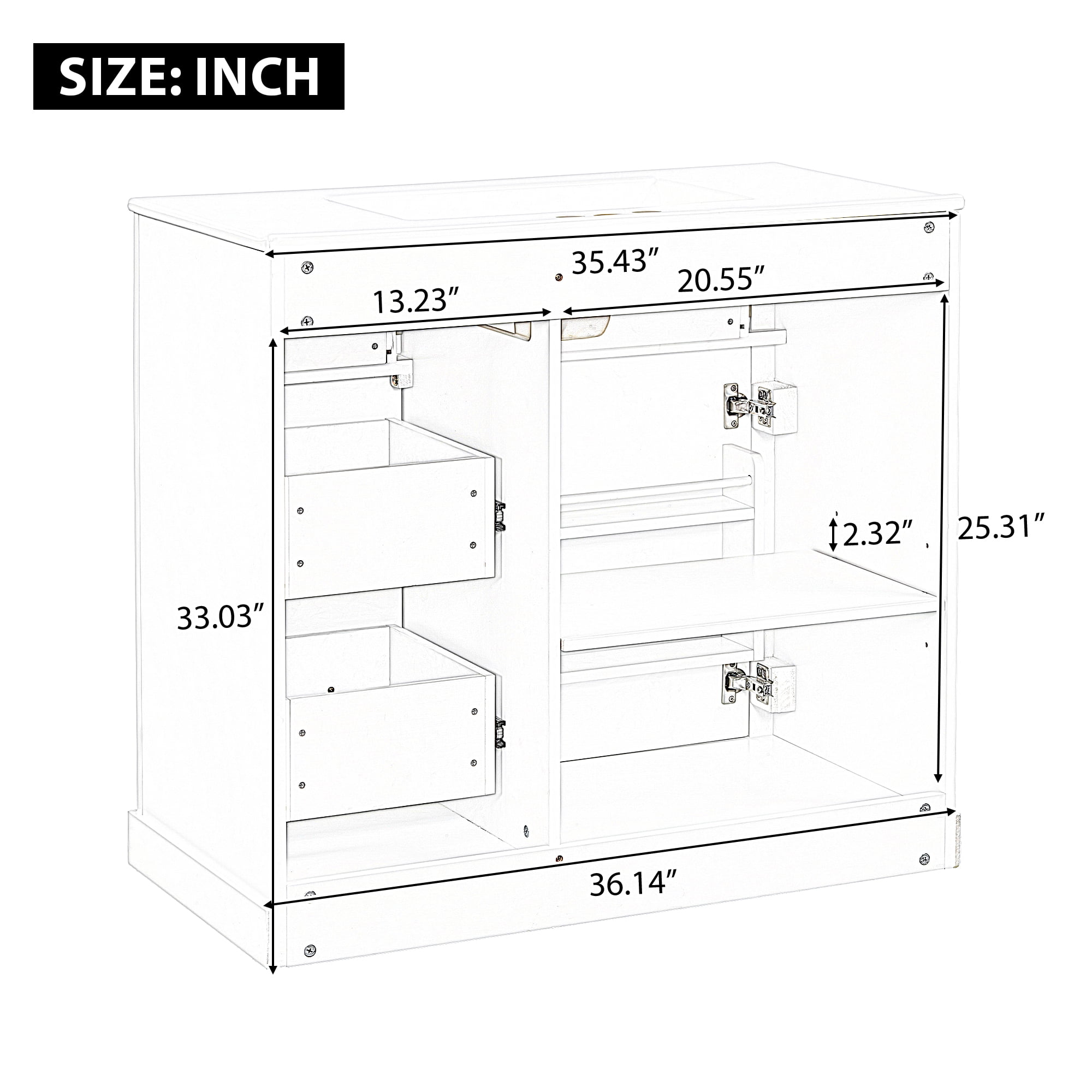 Euroco 36 Inch Bathroom Vanity with Sink, Cabinet with 4 Drawers, Soft-Close Door & Adjustable Shelf, Ceramic Basin, Modern Storage Vanity for Bathroom Organization, White Finish