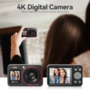 4K Vlogging Camera with Dual Screens, 18X Zoom, Fill Light, Autofocus, Macro Mode, Anti-Shake, Loop Recording, Includes 64GB SD Card & 2 Batteries