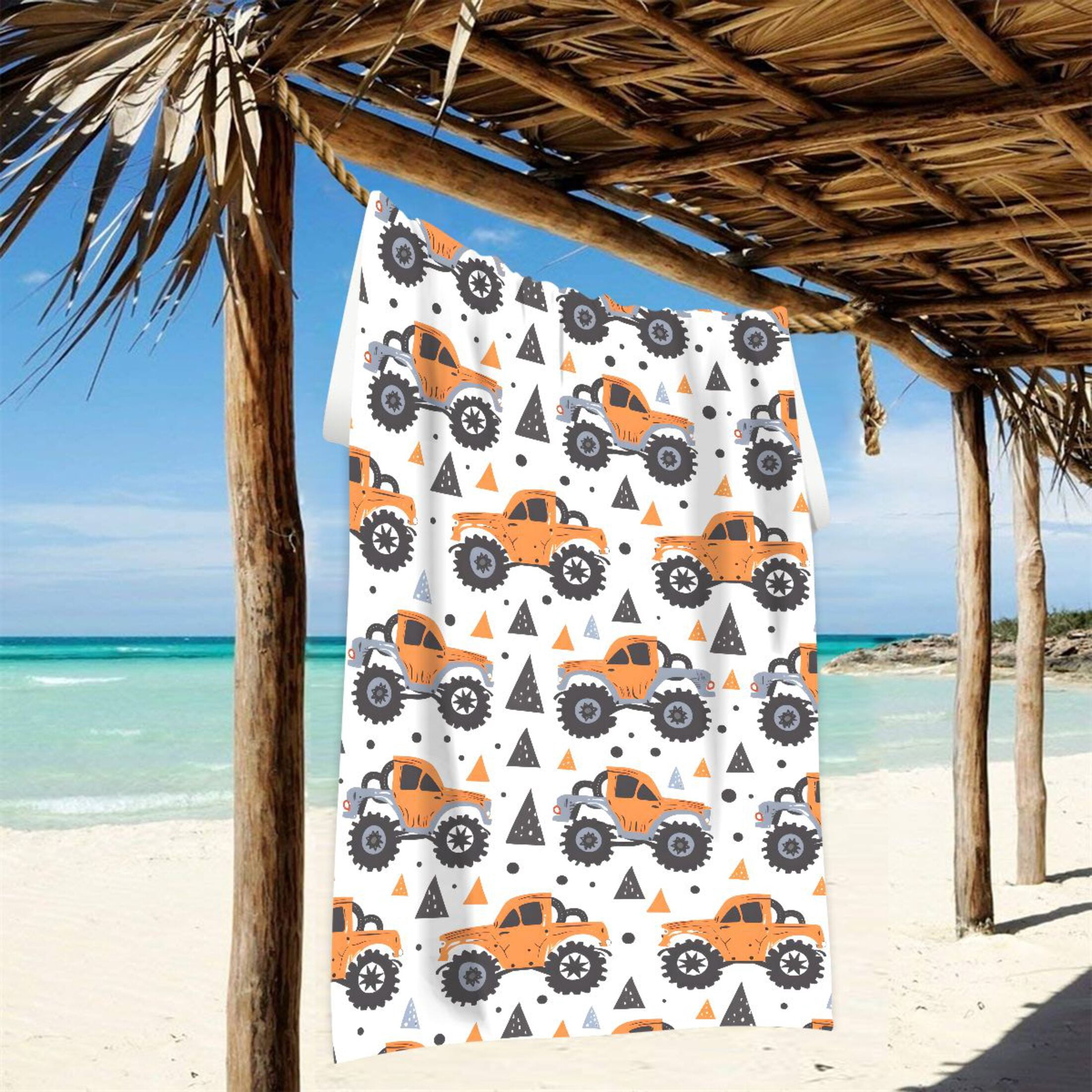Oversized Beach Towel Extra Large Absorbent Microfiber Bath Towels Soft Quick Drying Hand Paint Monster Truck 74"x37"