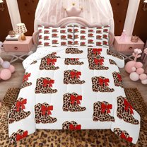 Feelyou Leopard Print Boot Queen Comforter Set, Princess Bowknot Bedding Set, 3pcs