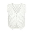 thumbnail image 6 of Gureui Women Sleeveless Short Vest Tops, Sexy V Neck Open Front Buttons Cutout Vintage Crochet Ribbed Knit Crop Tank Tops Knitwear, 6 of 8