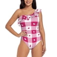 thumbnail image 2 of Yiaed Plaid Heart Print Women One Piece Swimsuits Tummy Control One Shoulder Bathing Suits Pattern Ruffle Swimwear-Large, 2 of 8