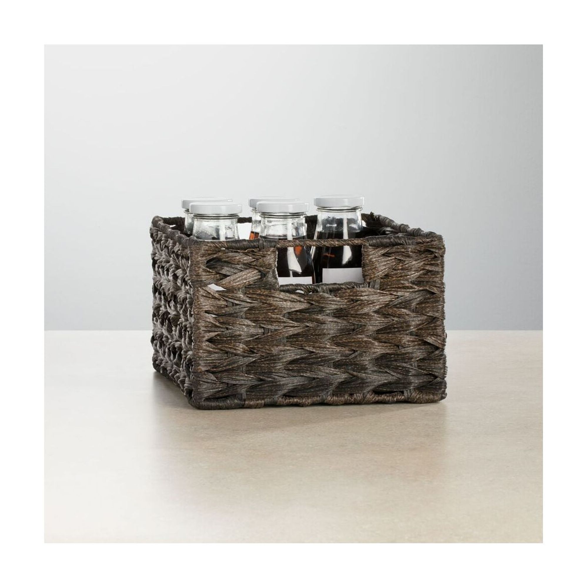 mDesign Woven Farmhouse Pantry Food Storage Bin Basket Box, 6 Pack, Dark Brown