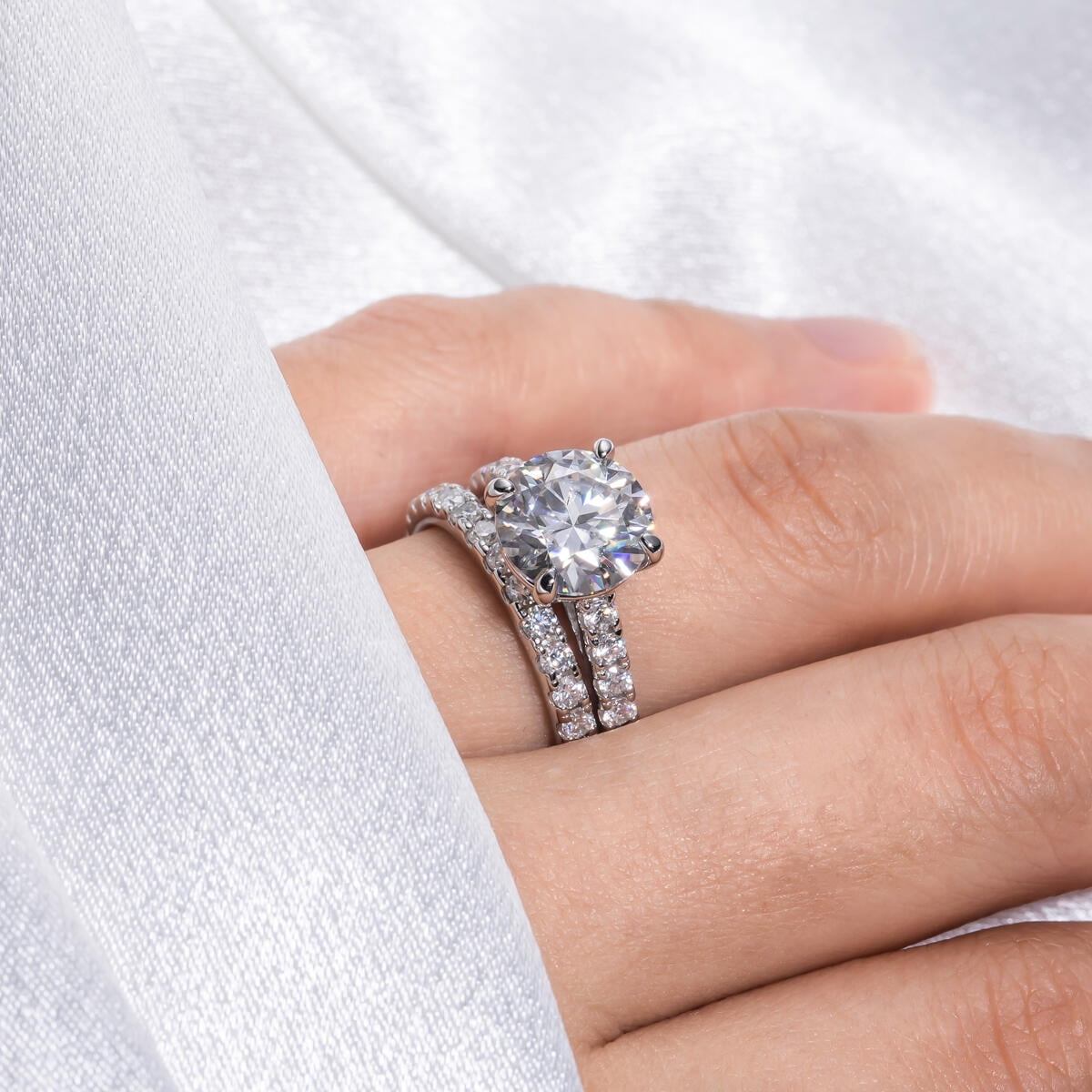 AnuClub 4.14 Carat Round Cut Moissanite Wedding Ring Set 14K Gold Plated 925 Sterling Silver Engagement Rings Bridal Set for Women