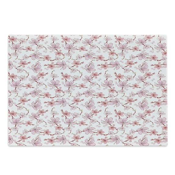 East Cutting Board, Gentle Cherry Blossom Sakura Flower Spring Season Inspired Japanese Foliage Love, Decorative Tempered Glass Cutting and Serving Board, Large Size, Pale Pink Blush, by Ambesonne