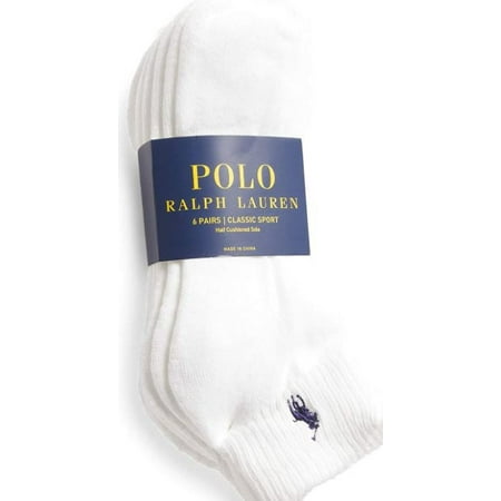Polo Ralph Lauren Men's Low Cut Socks (Sock Size 6-13, White 6 Pairs)